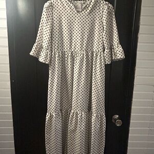 SHEIN Black and White Polka Dot Long Sleeve Dress